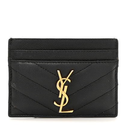 Saint Laurent Grain De Poudre Matelasse Chevron Monogram Credit Card Case Black 1 of 7