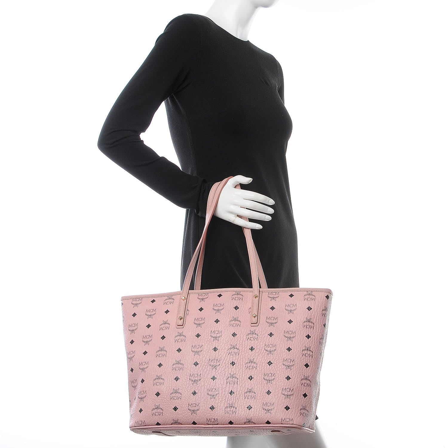 MCM Visetos Medium Anya Zip Top Shopper Tote Pink 2 of 14