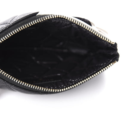 Chanel Lambskin Quilted Small Camellia Cosmetic Pouch Black White 5 of 9