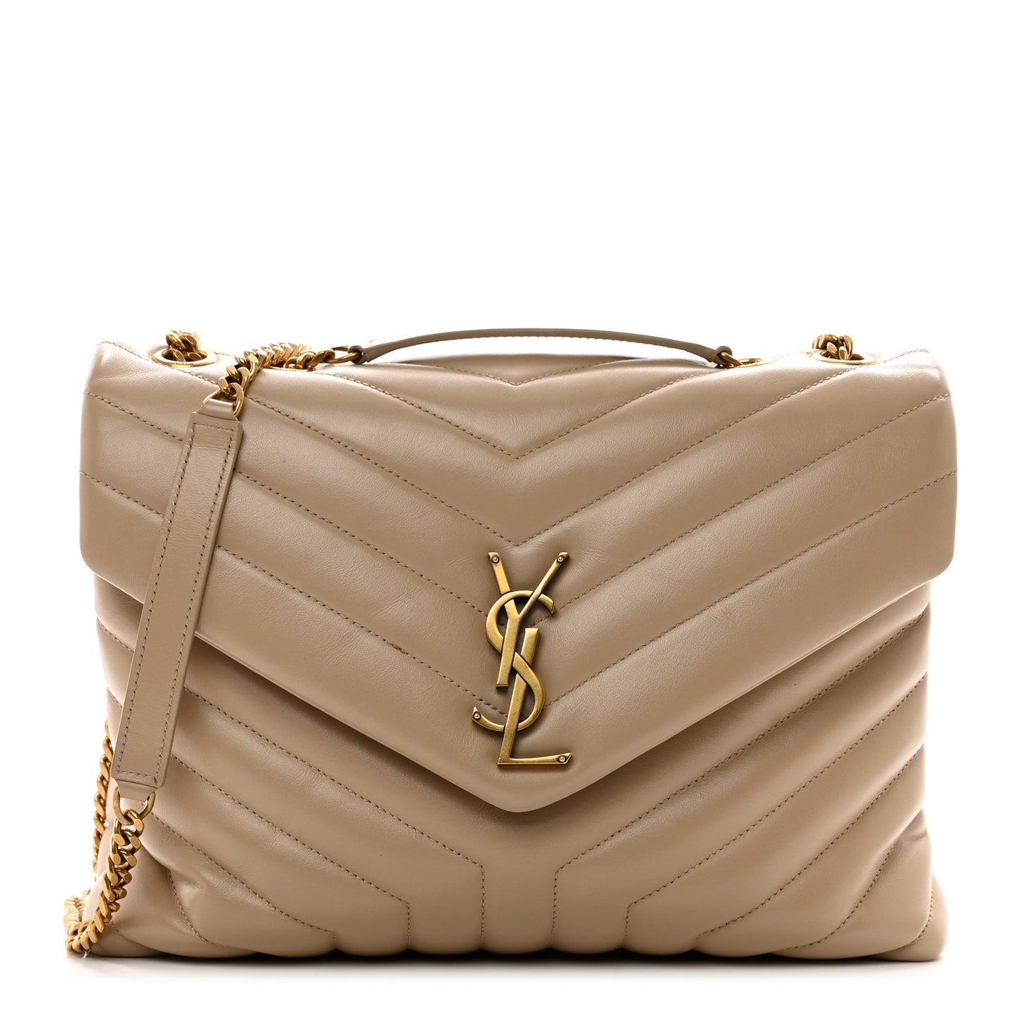 Calfskin Y Quilted Monogram Medium Loulou Chain Satchel Dark Beige