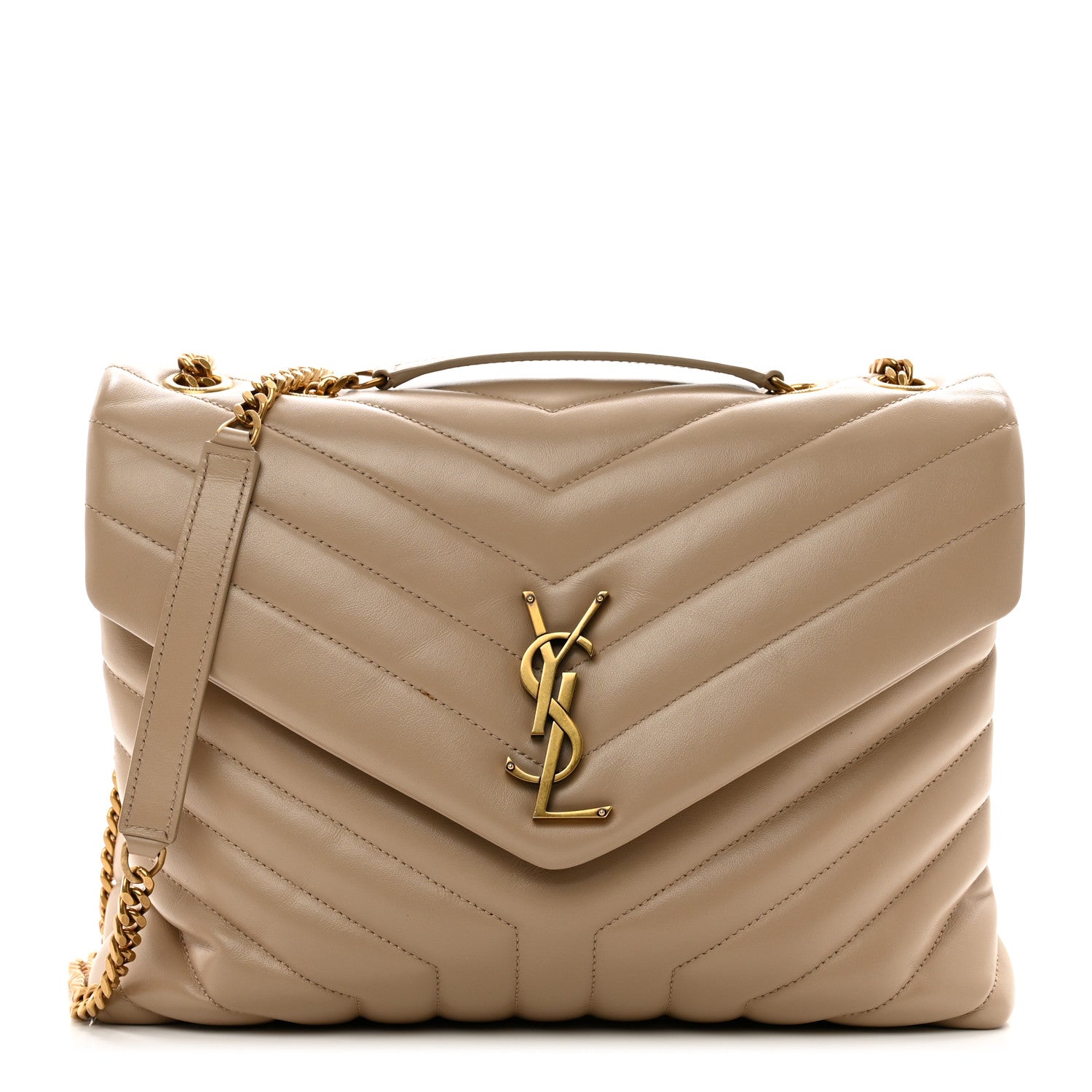Saint Laurent Calfskin Y Quilted Monogram Medium Loulou Chain Satchel Dark Beige 1 of 10