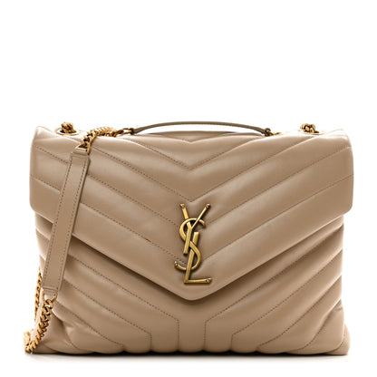 Saint Laurent Calfskin Y Quilted Monogram Medium Loulou Chain Satchel Dark Beige 1 of 10