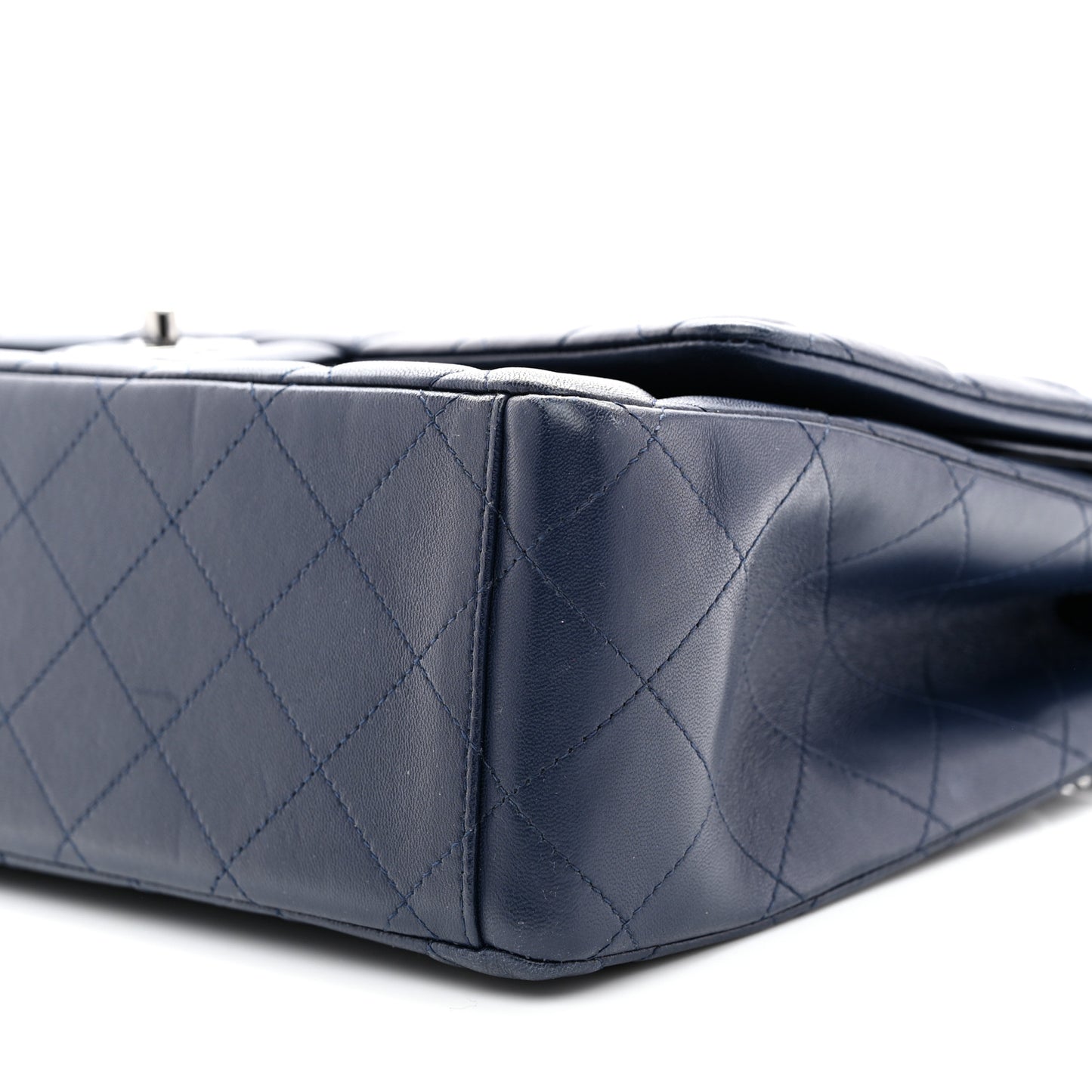 Lambskin Quilted Maxi Double Flap Dark Blue