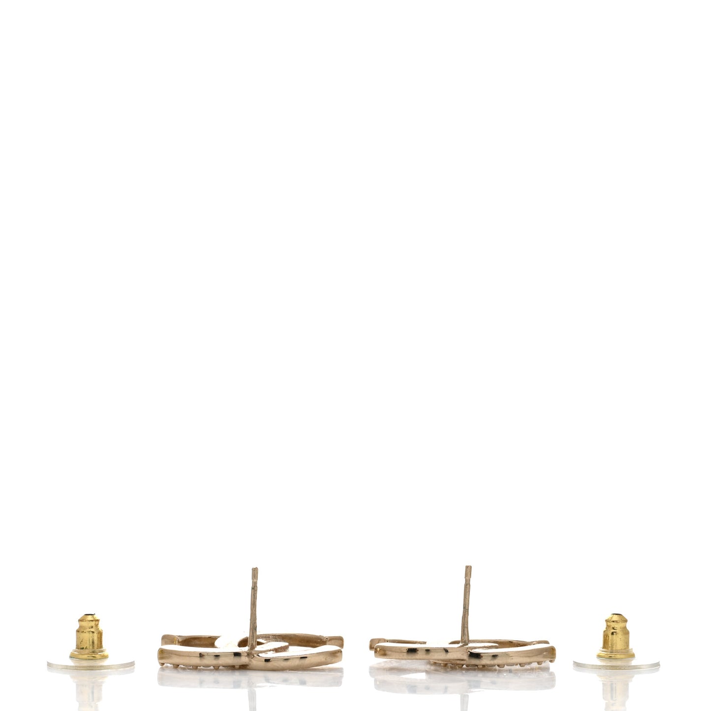 Textured Metal Crystal CC Earrings Gold