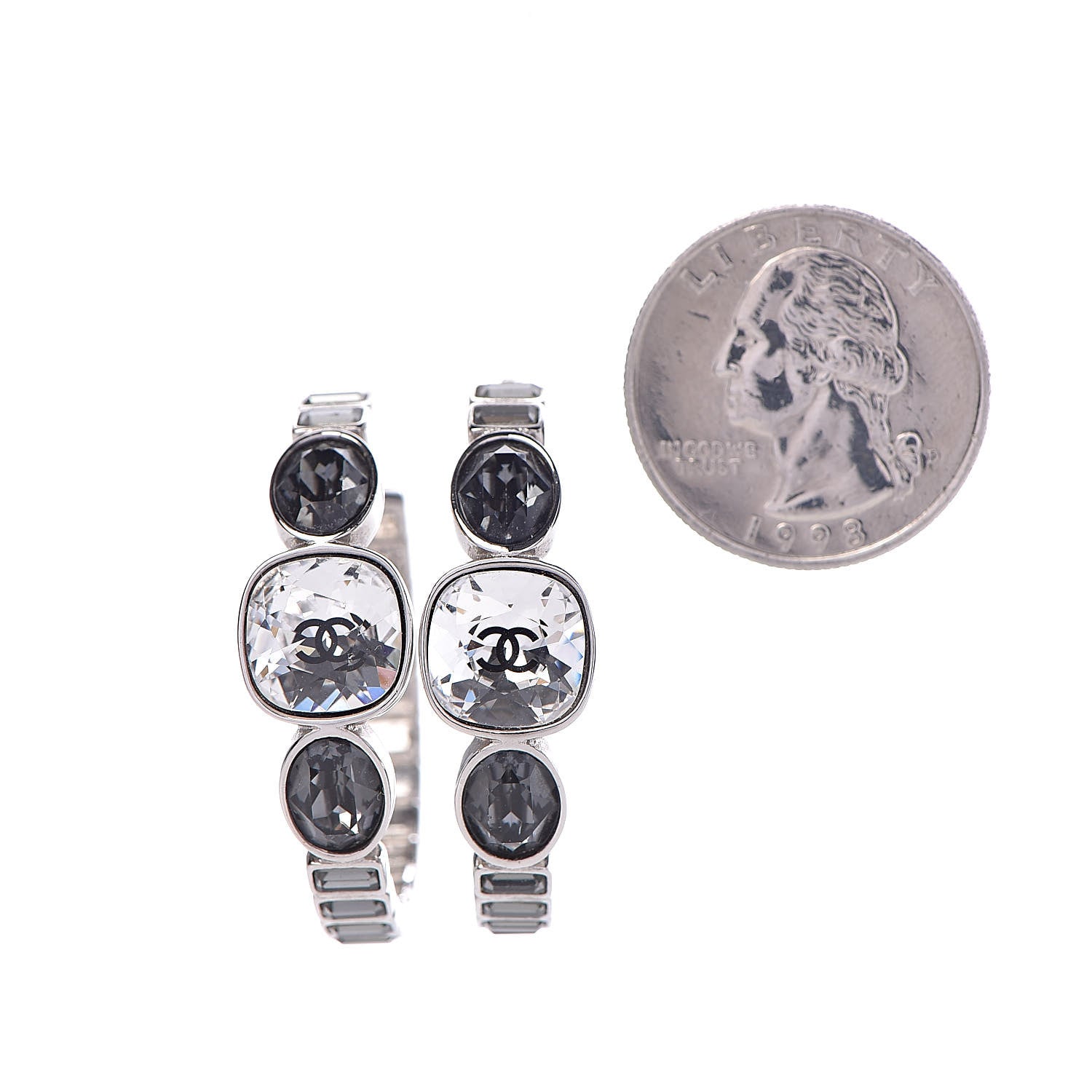 Chanel Baguette Crystal CC Hoop Earrings Silver 2 of 4