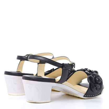 Chanel Calfskin Camellia Sandals 39 Black 5 of 11