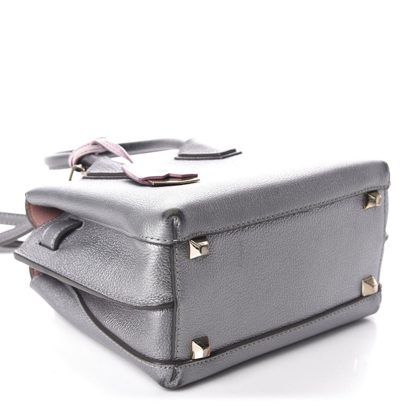 Metallic Grained Calfskin Mini Milla Tote Spike Silver