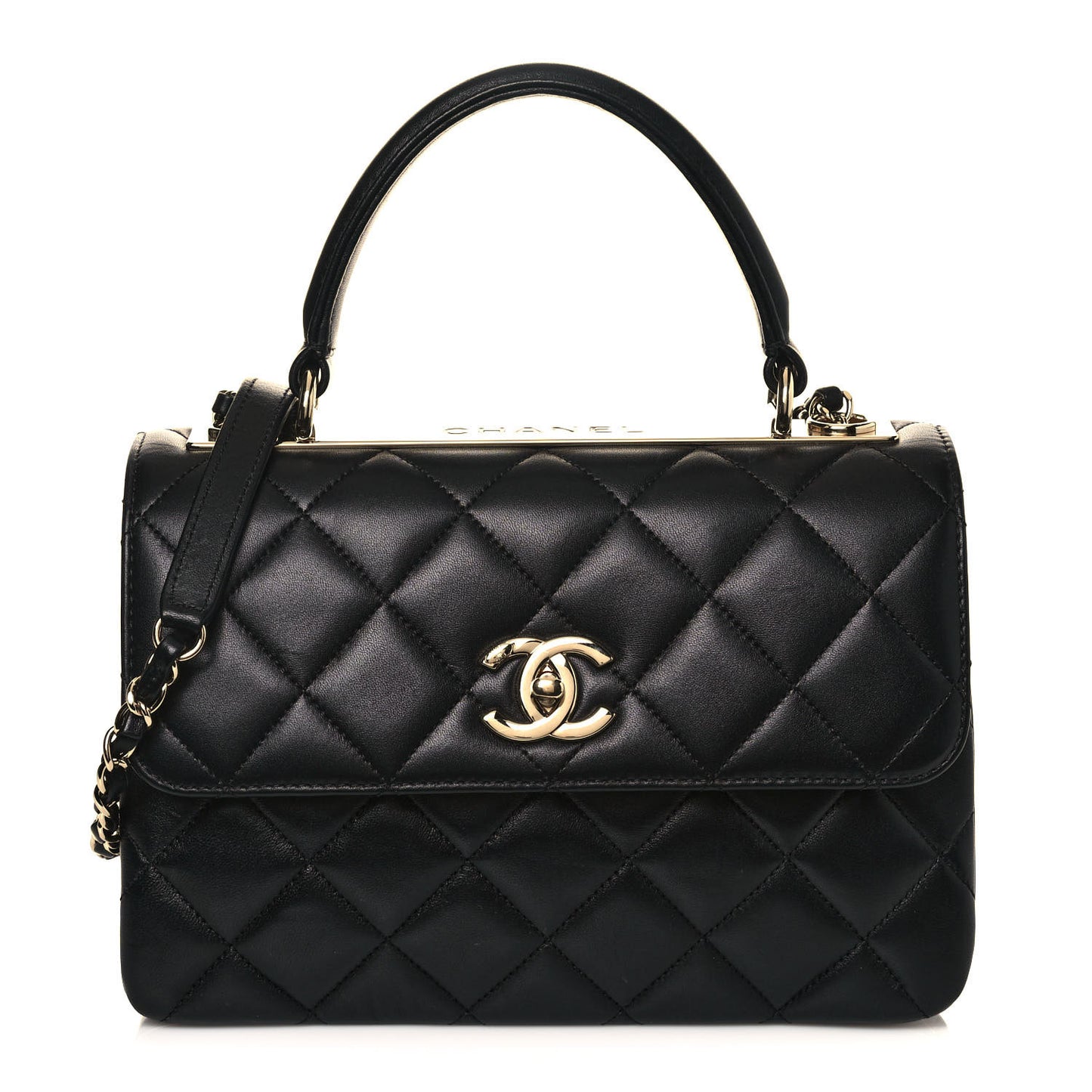 Lambskin Quilted Small Trendy CC Dual Handle Flap Bag Black