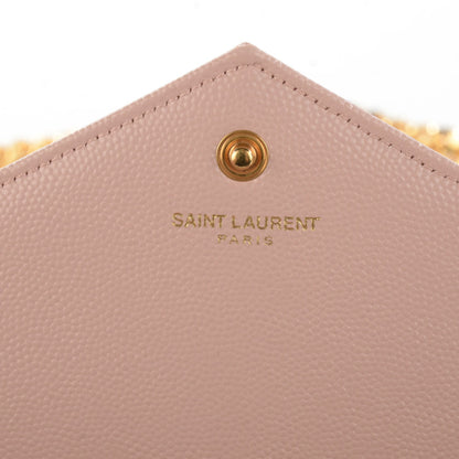 Saint Laurent Grain De Poudre Matelasse Chevron Monogram Chain Wallet Pale Blush 6 of 8