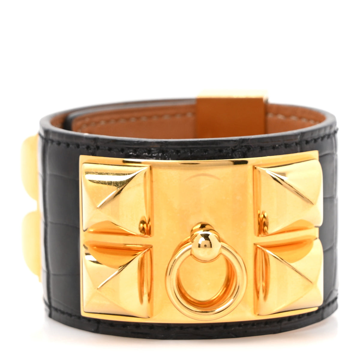 Hermes Shiny Alligator Collier de Chien CDC Bracelet S Black 1 of 5