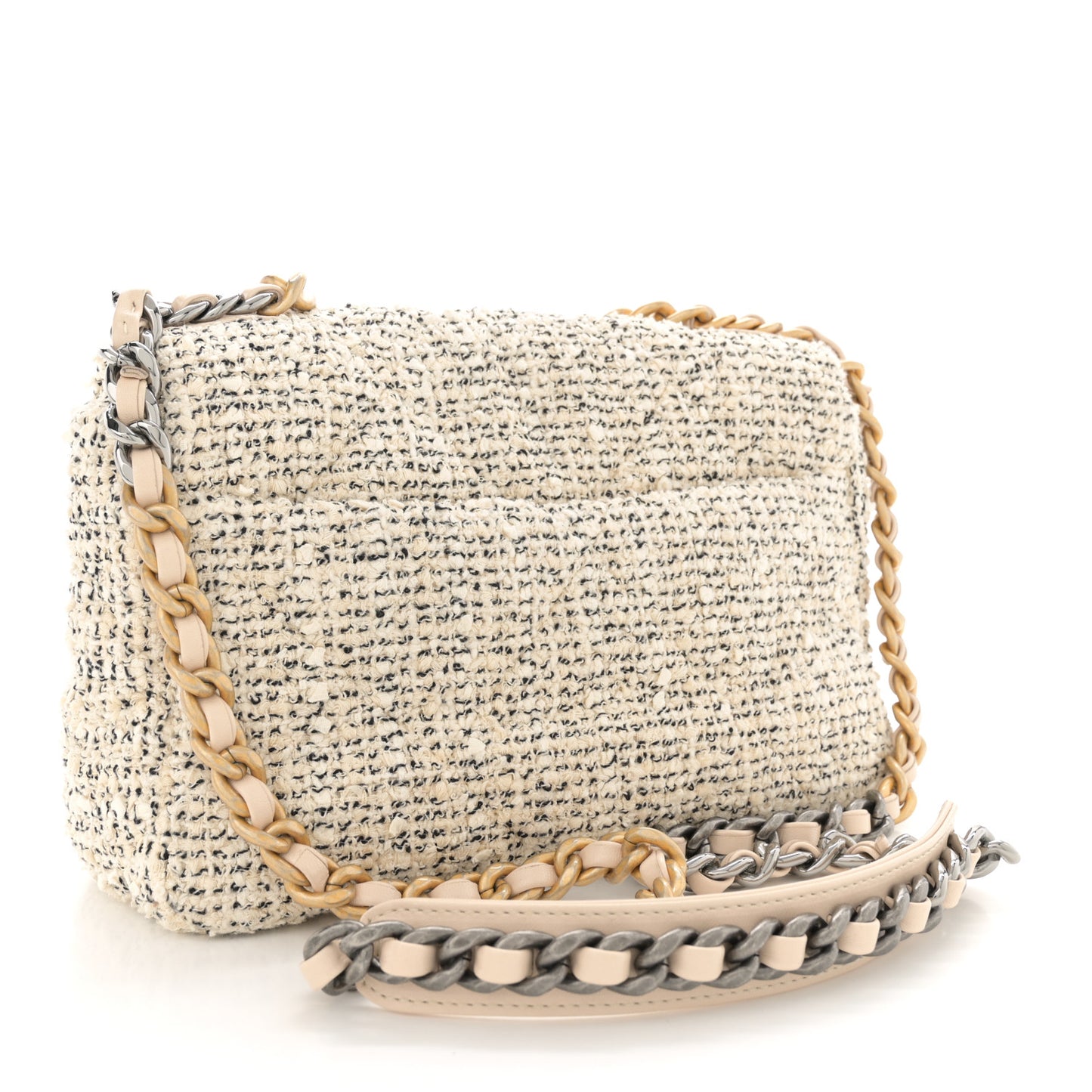 Tweed Quilted Medium Chanel 19 Flap Ecru Black