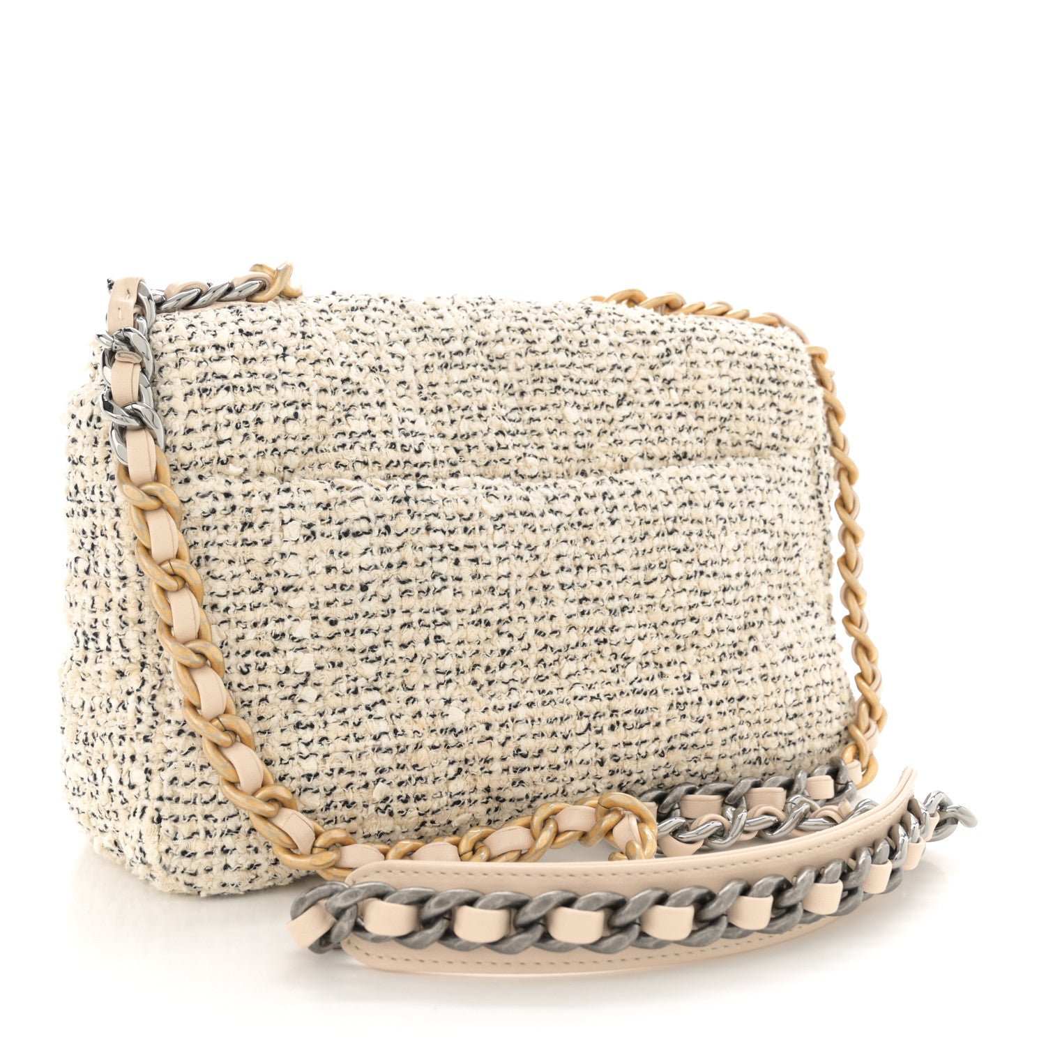 Chanel Tweed Quilted Medium Chanel 19 Flap Ecru Black 3 of 10