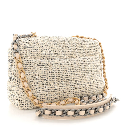Chanel Tweed Quilted Medium Chanel 19 Flap Ecru Black 3 of 10