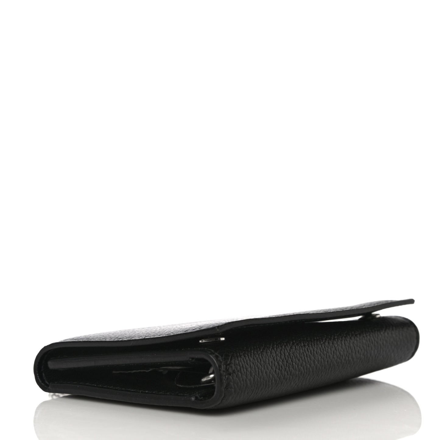 Grained Calfskin Logo Cash Chain Wallet Black White