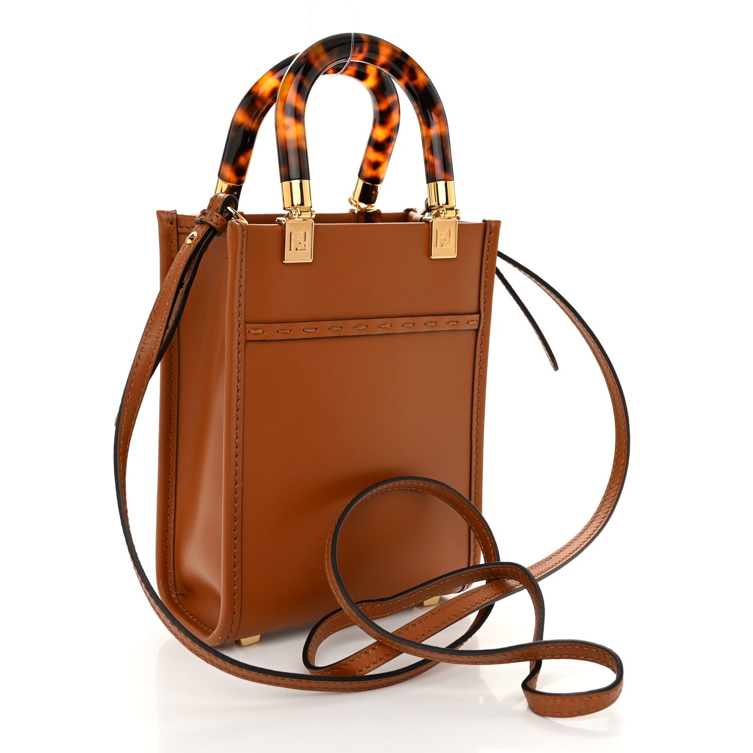 Fendi Vitello King Plexiglass Logo Embossed Mini Fendi Sunshine Shopper Tote Cuoio 3 of 9