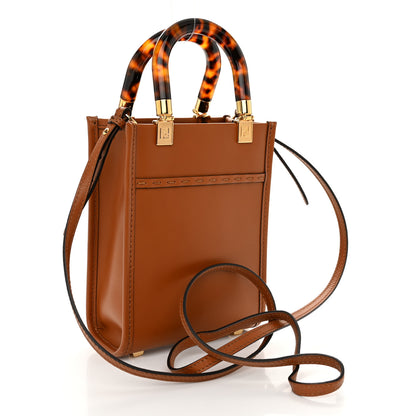 Fendi Vitello King Plexiglass Logo Embossed Mini Fendi Sunshine Shopper Tote Cuoio 3 of 9