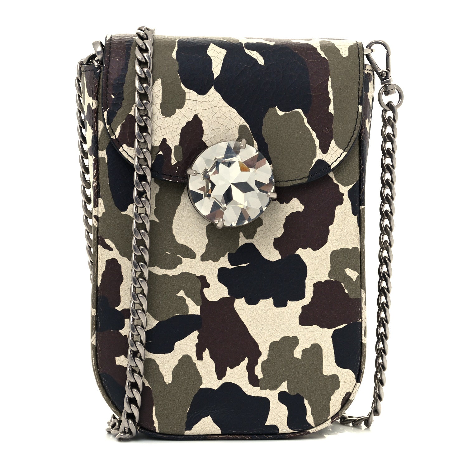 Miu Miu Calfskin Crystal Embellished Camouflage Chain Crossbody Bag 1 of 9