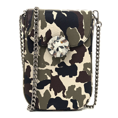 Miu Miu Calfskin Crystal Embellished Camouflage Chain Crossbody Bag 1 of 9