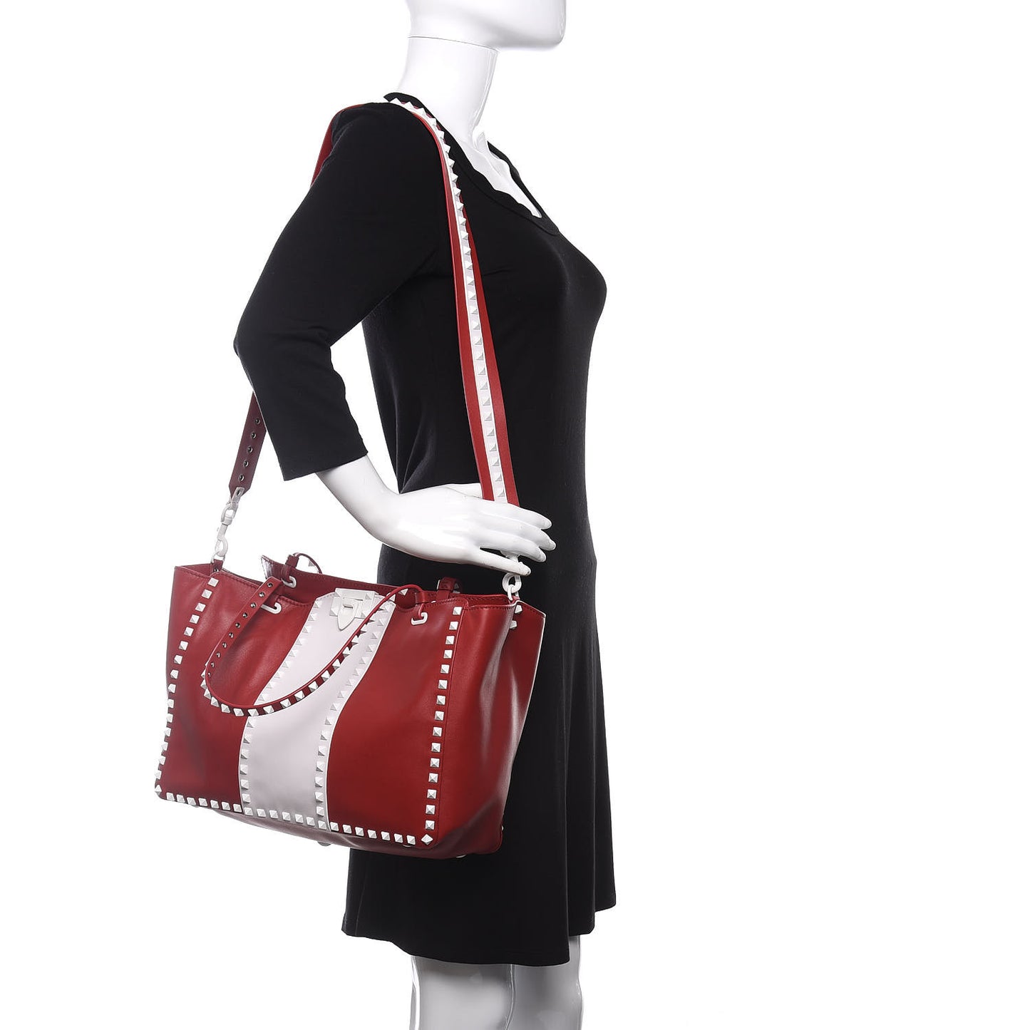 Vitello Colorblock Free Rockstud Tote Rosso Valentino White