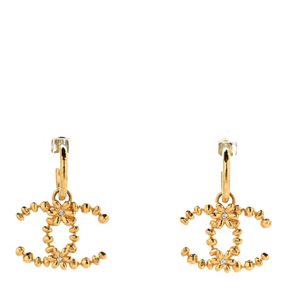 Chanel Metal Crystal CC Hoop Drop Earrings Gold 1 of 5