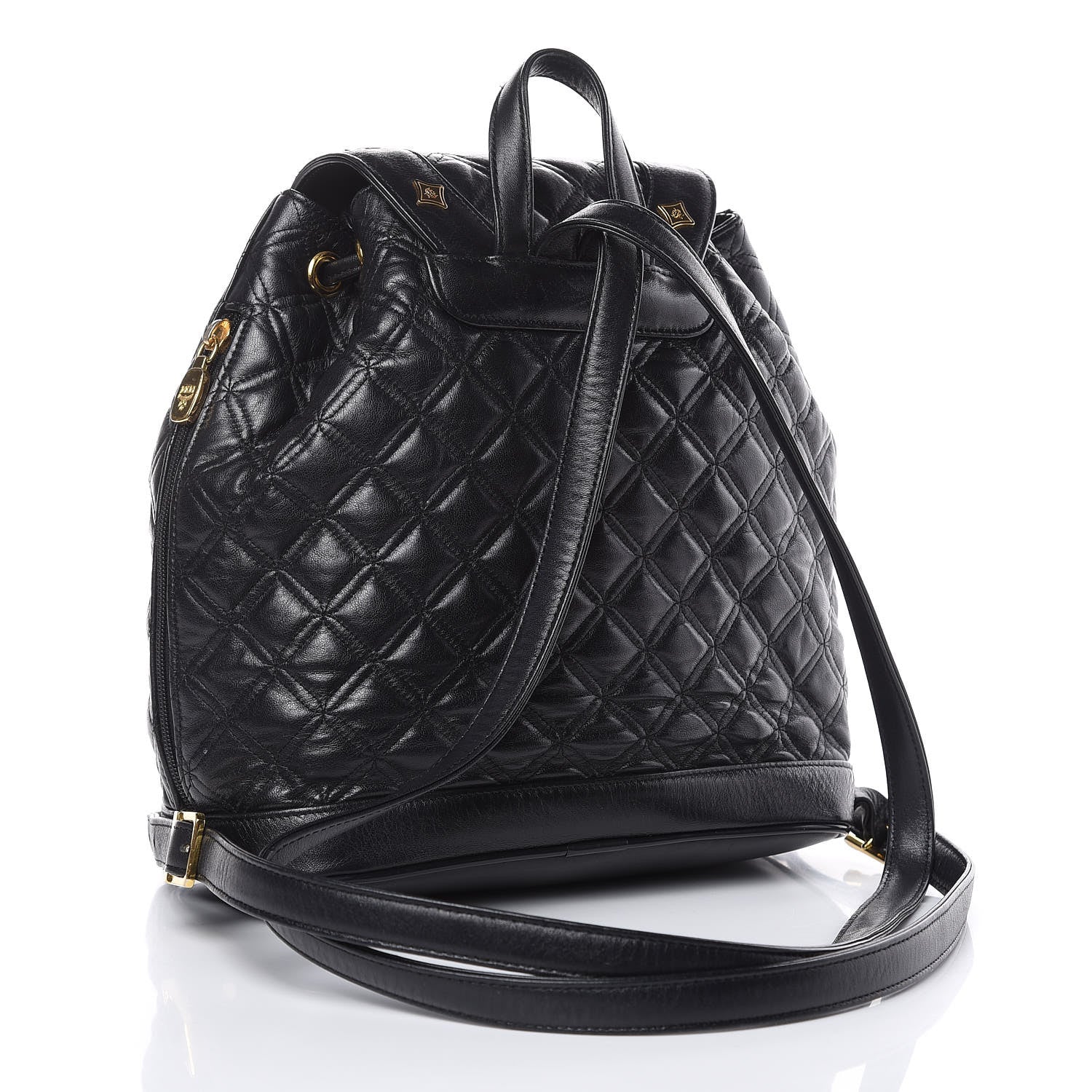 MCM Calfskin Quilted Studded Backpack Black 3 of 12