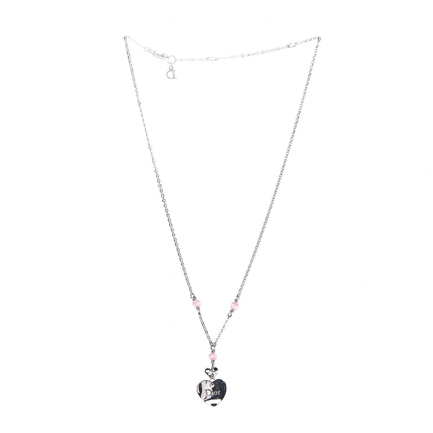 Metal Heart Beaded CD Necklace Silver