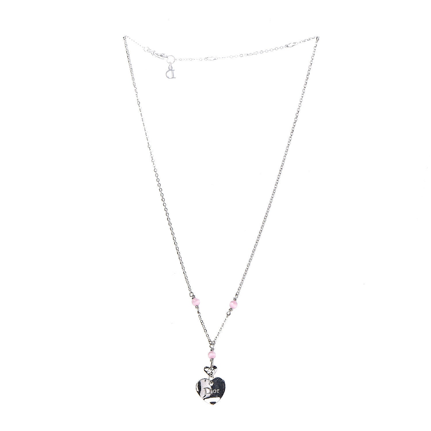 Christian Dior Metal Heart Beaded CD Necklace Silver 2 of 4