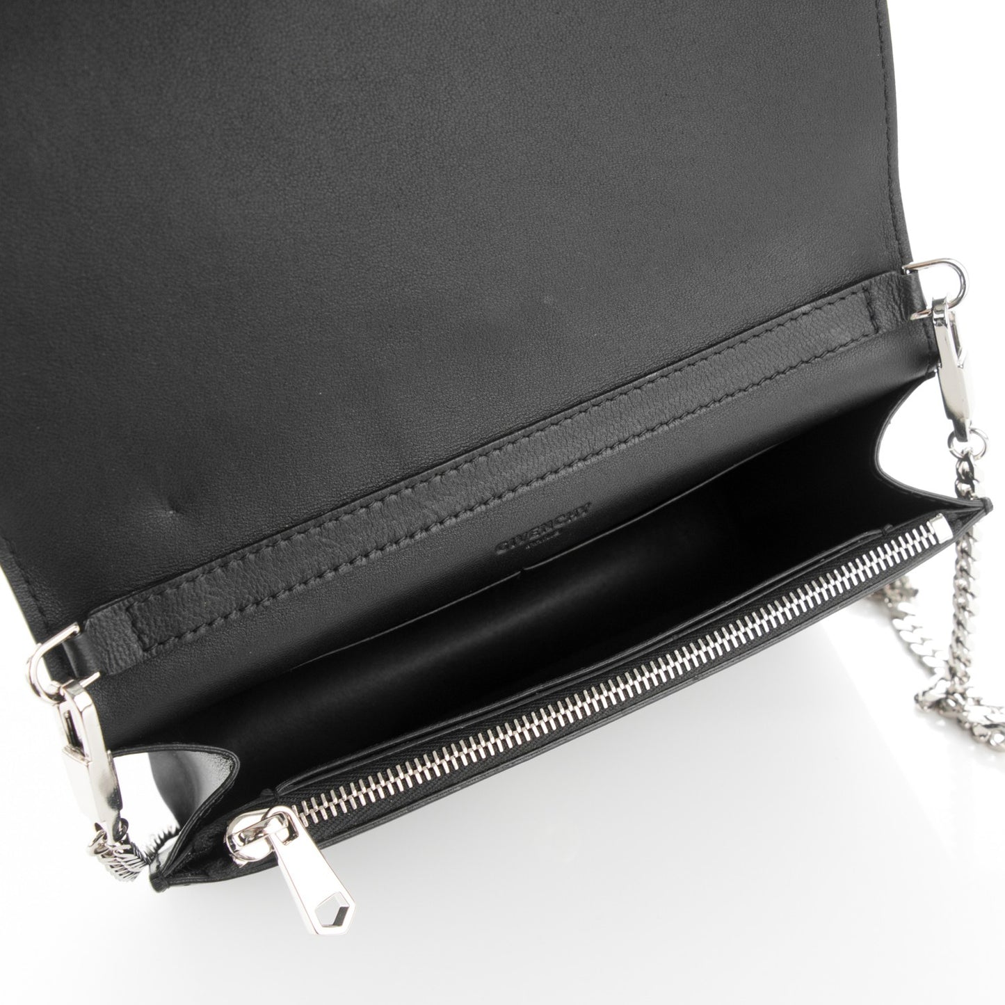 Calfskin Cross Embellished Pandora Chain Wallet Black
