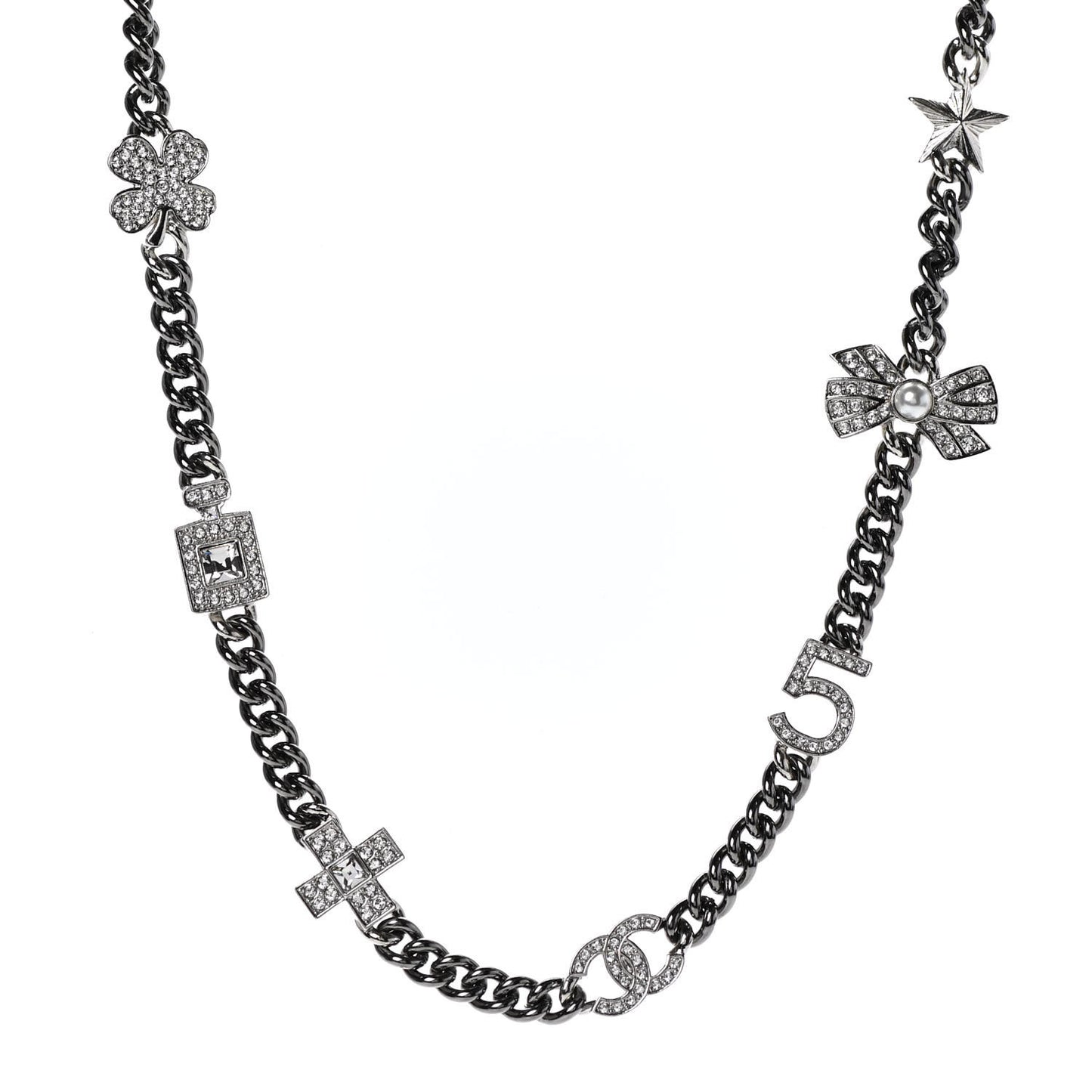 Pearl Crystal CC No 5 Perfume Bottle Choker Necklace Silver