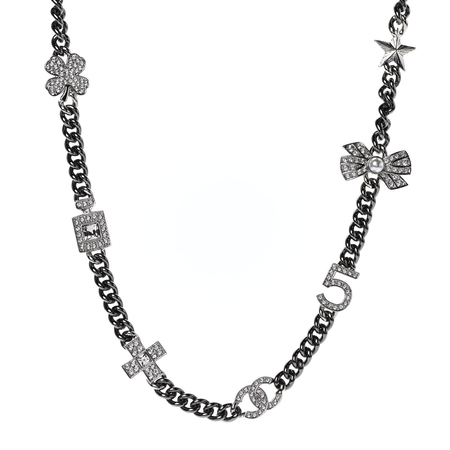 Chanel Pearl Crystal CC No 5 Perfume Bottle Choker Necklace Silver 1 of 7