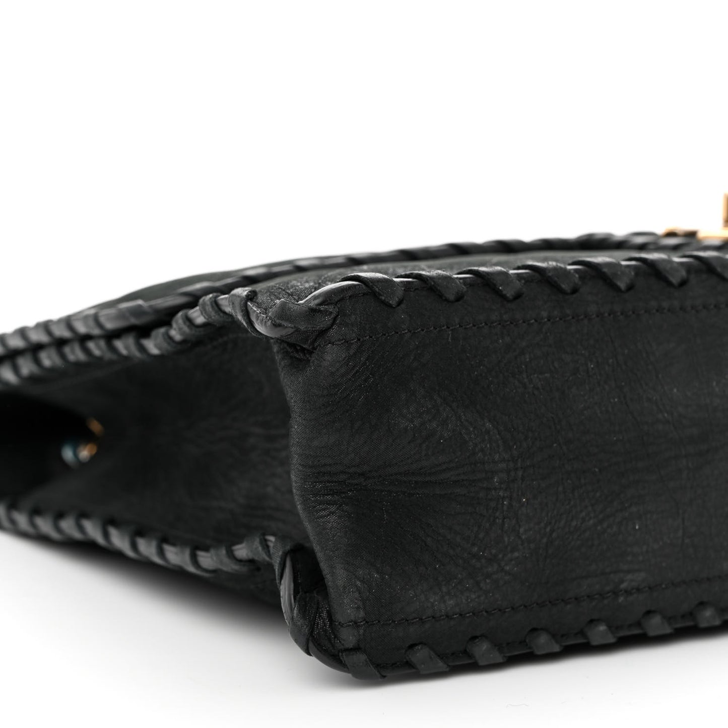 Suede Calfskin Jumbo Happy Stitch Flap Black