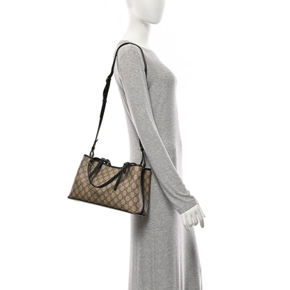 Gucci GG Supreme Monogram Emblem Medium Tote Bag Beige Black 2 of 11