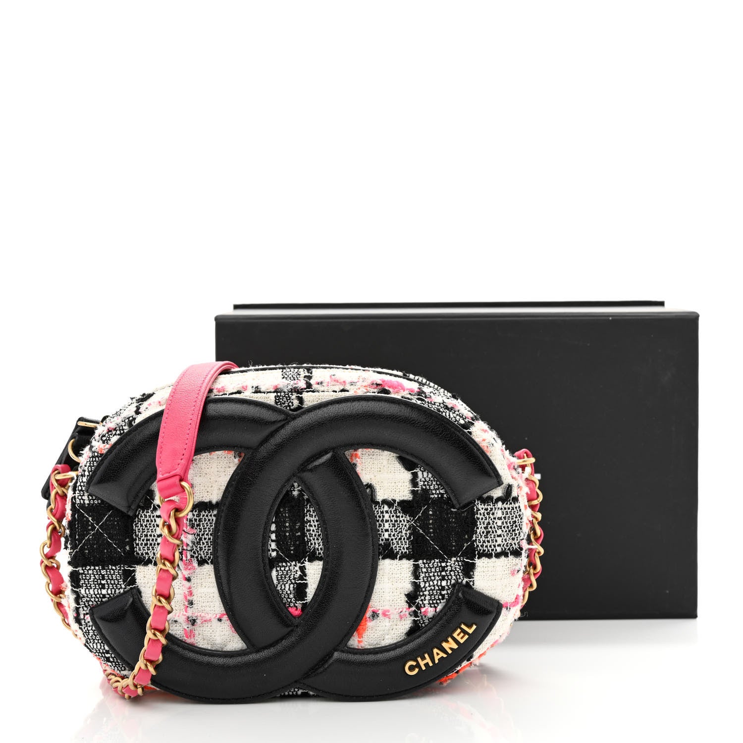 Chanel Tweed Lambskin Quilted Coco Midnight Camera Case White Black Multicolor 11 of 11