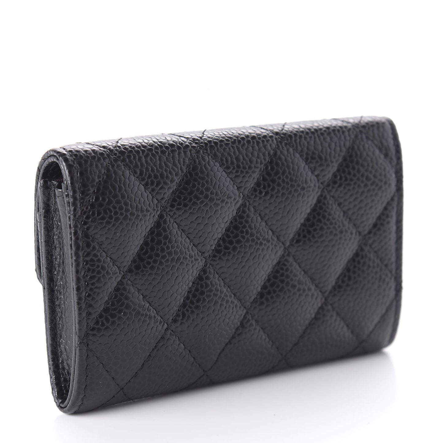 Caviar Quilted Flap Card Holder Black