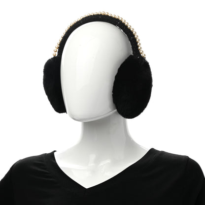 Chanel Fur Tweed Pearl Ear Muffs Black 2 of 7