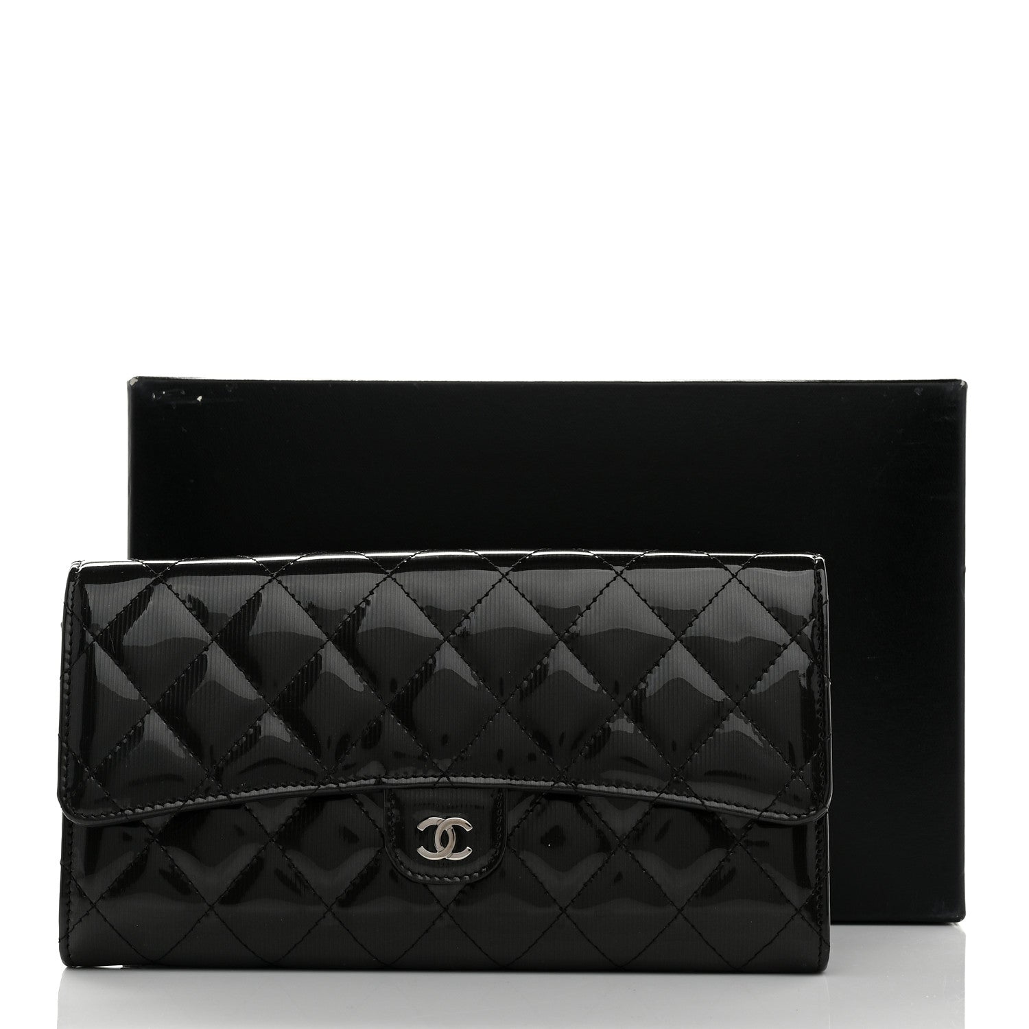 Chanel Striated Patent Quilted Travel Wallet Black 9 of 9