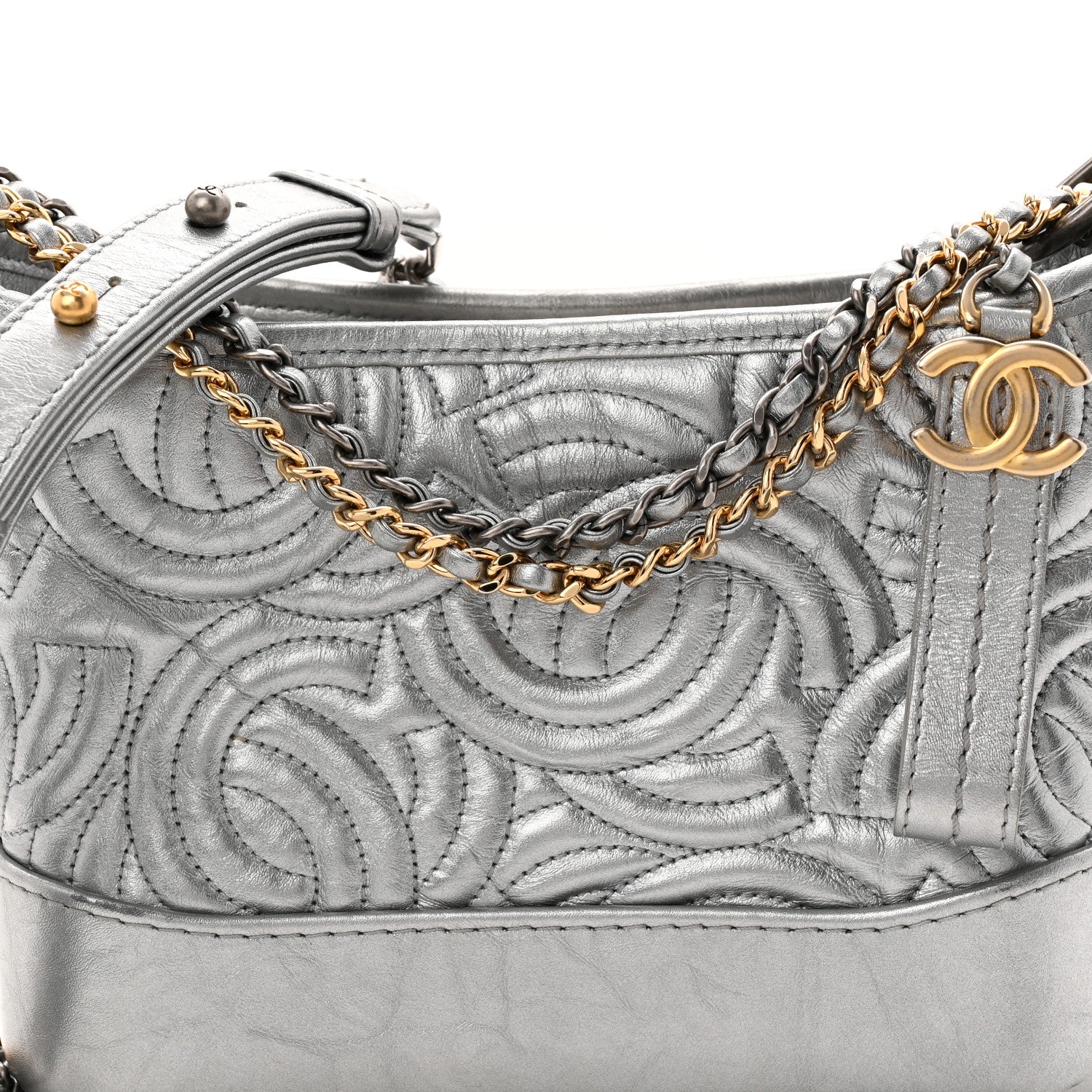 Chanel Metallic Aged Calfskin CC Quilted Small Gabrielle Hobo Dark