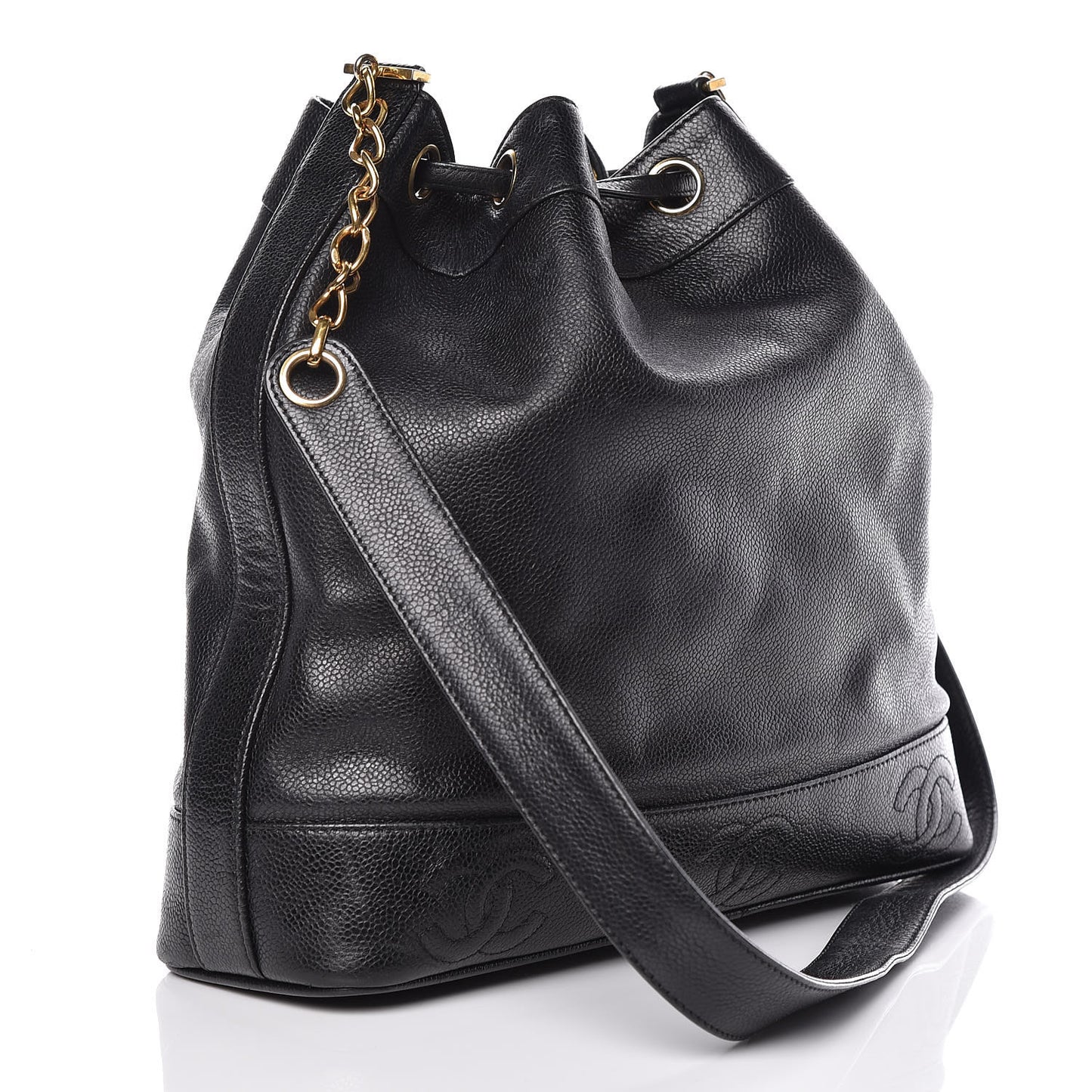 Caviar CC Drawstring Shoulder Bag Black