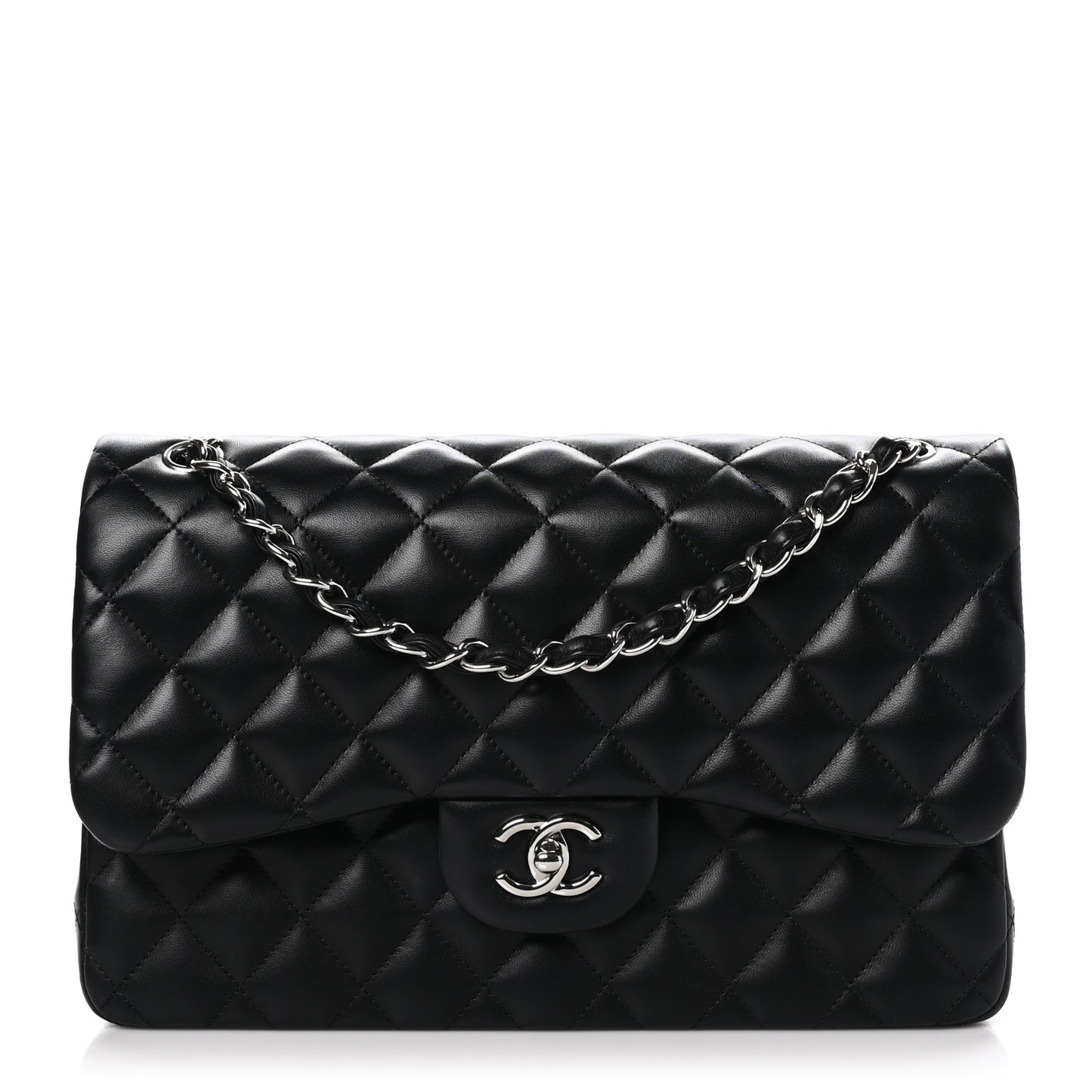 Lambskin Quilted Jumbo Double Flap Black