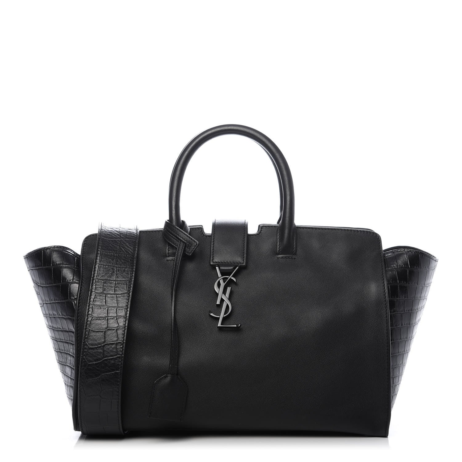 Saint Laurent Smooth Calfskin Crocodile Embossed Small Monogram Downtown Cabas Black 1 of 9