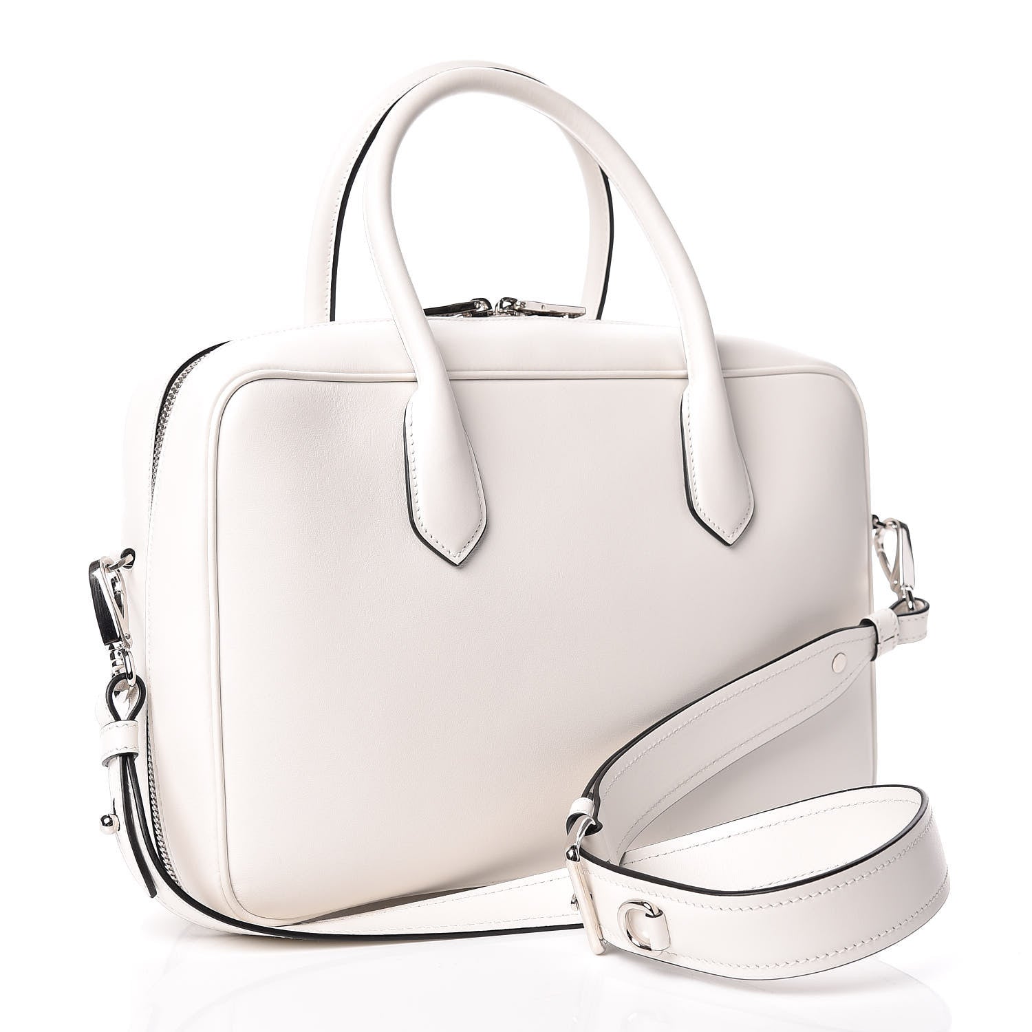 Prada City Calfskin Racing Logo Bowler White Black 3 of 9