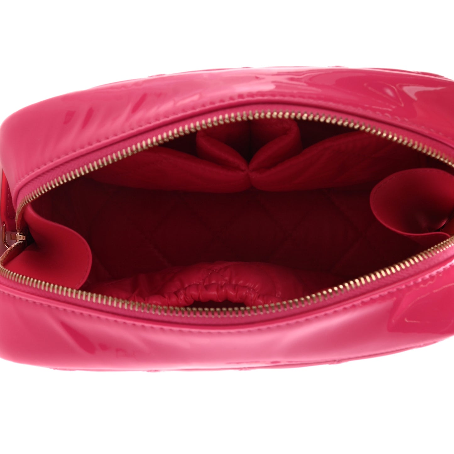 Patent Quilted Medium Curvy Pouch Cosmetic Case Pink