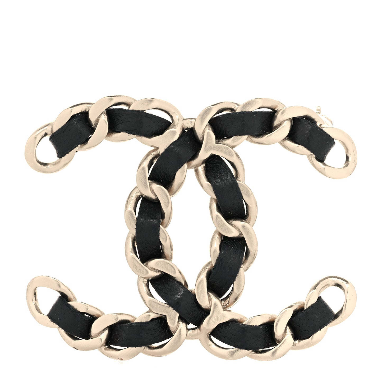 Lambskin Chain CC Brooch Black Gold