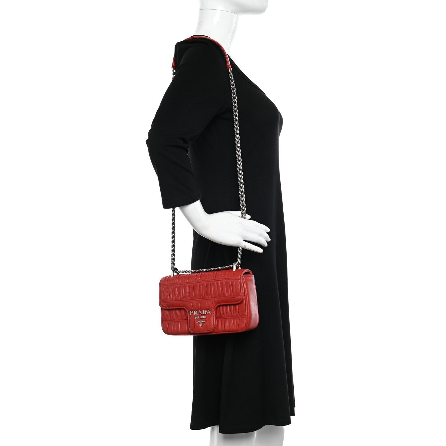 Prada Nappa Gaufre Small Chain Flap Shoulder Bag Fuoco 2 of 12