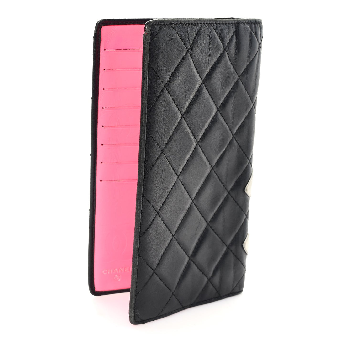 Calfskin Quilted Cambon Yen Wallet Black White