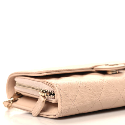 Chanel Caviar Quilted Phone Holder Wallet on Removable Chain Light Beige 12 of 15