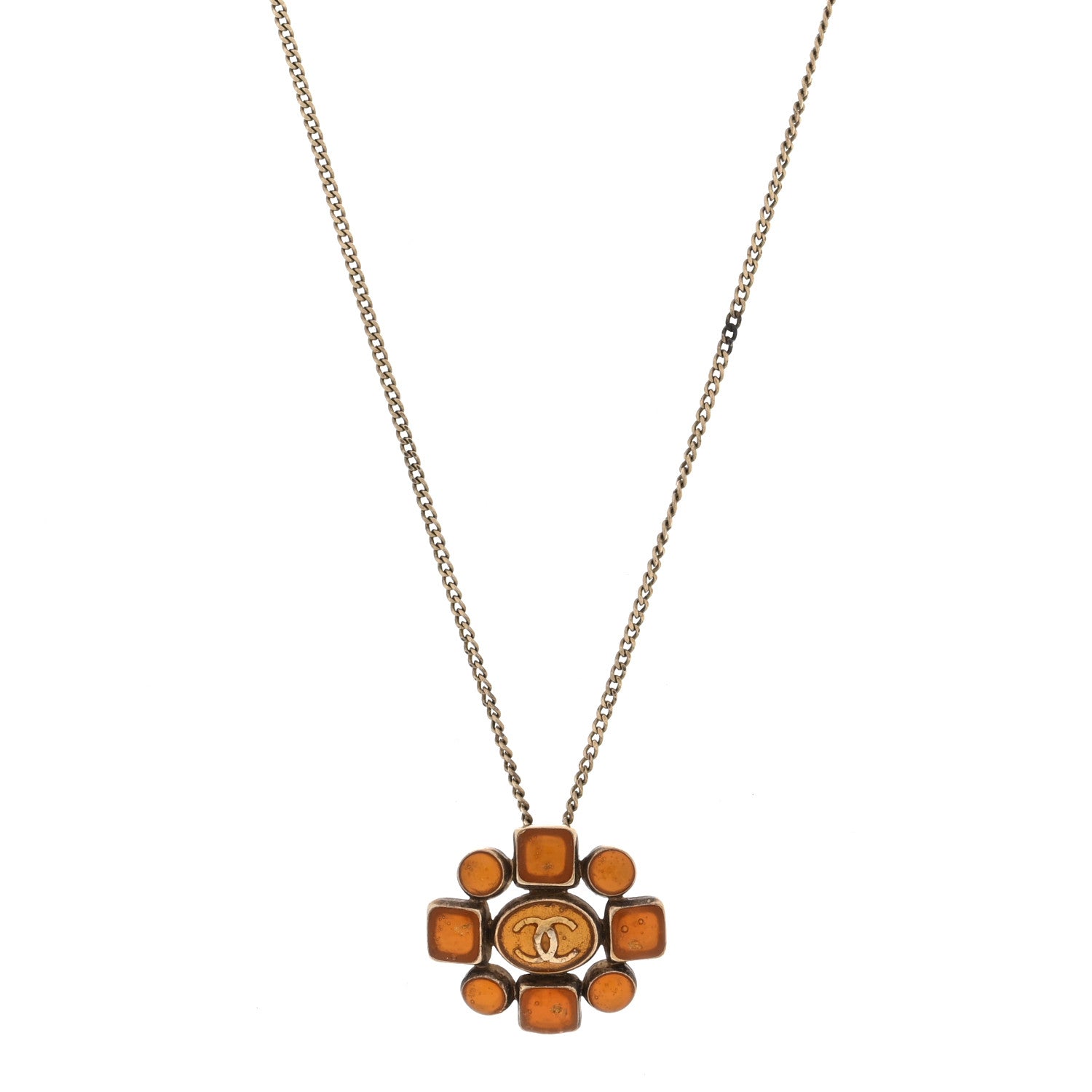 Chanel Gripoix Poured Glass CC Pendant Necklace Gold 1 of 5