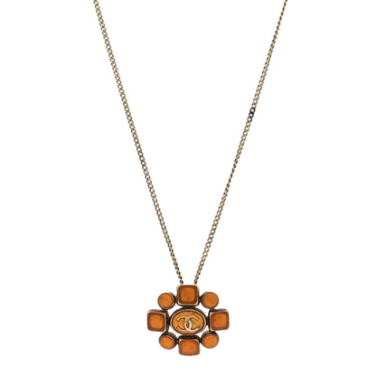 Chanel Gripoix Poured Glass CC Pendant Necklace Gold 1 of 5