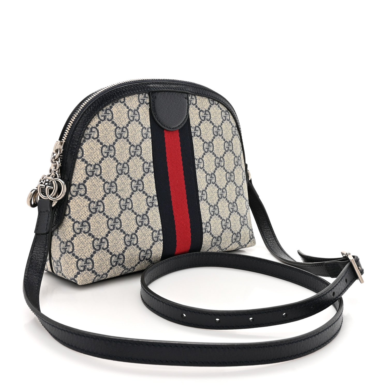 Gucci GG Supreme Monogram Textured Dollar Calfskin Web Small Ophidia Dome Shoulder Bag Beige Blue 3 of 12