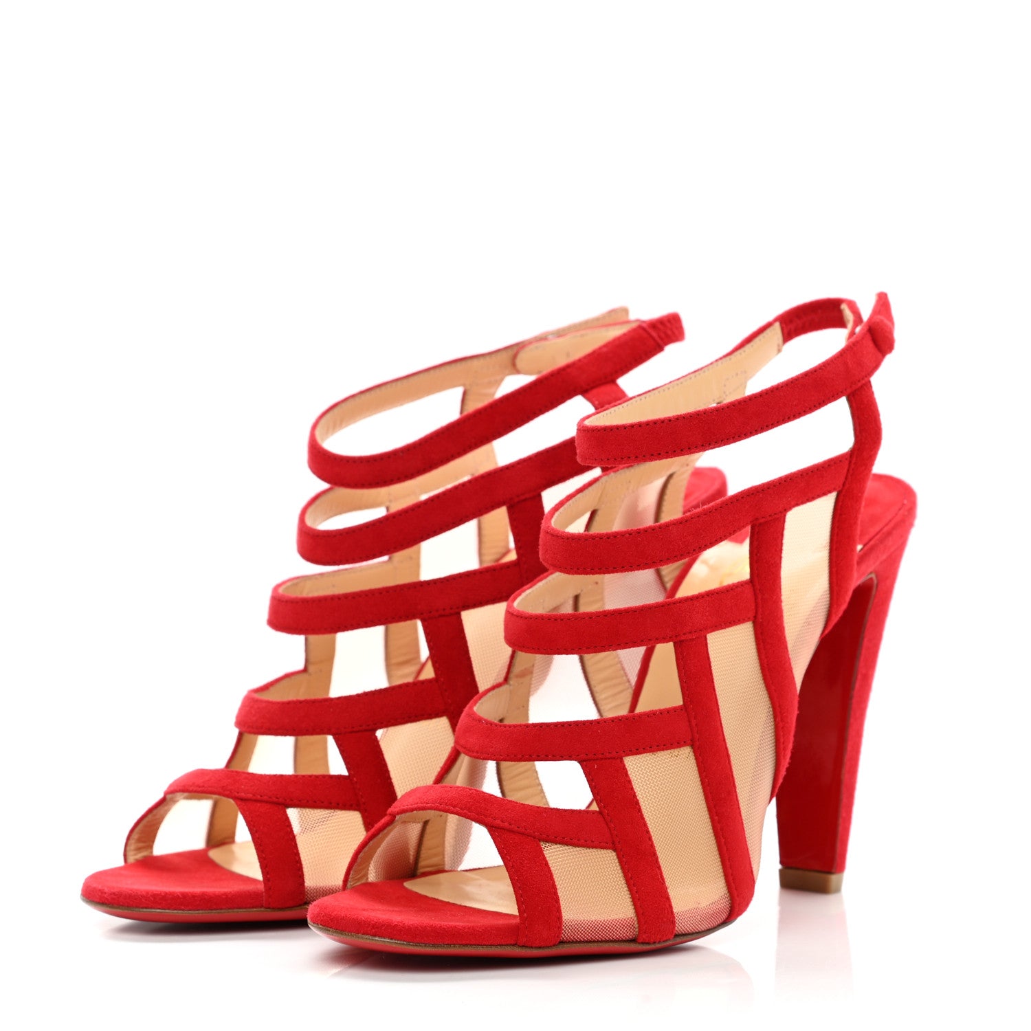 Christian Louboutin Suede Mesh Nicobar Sandals 37.5 Red 3 of 7